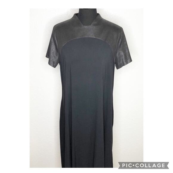 Ronen Chen black faux leather top shift midi dress size 4 or US 12 - Picture 1 of 14